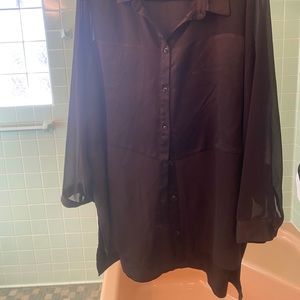 Collared sheer black button down shirt size 24